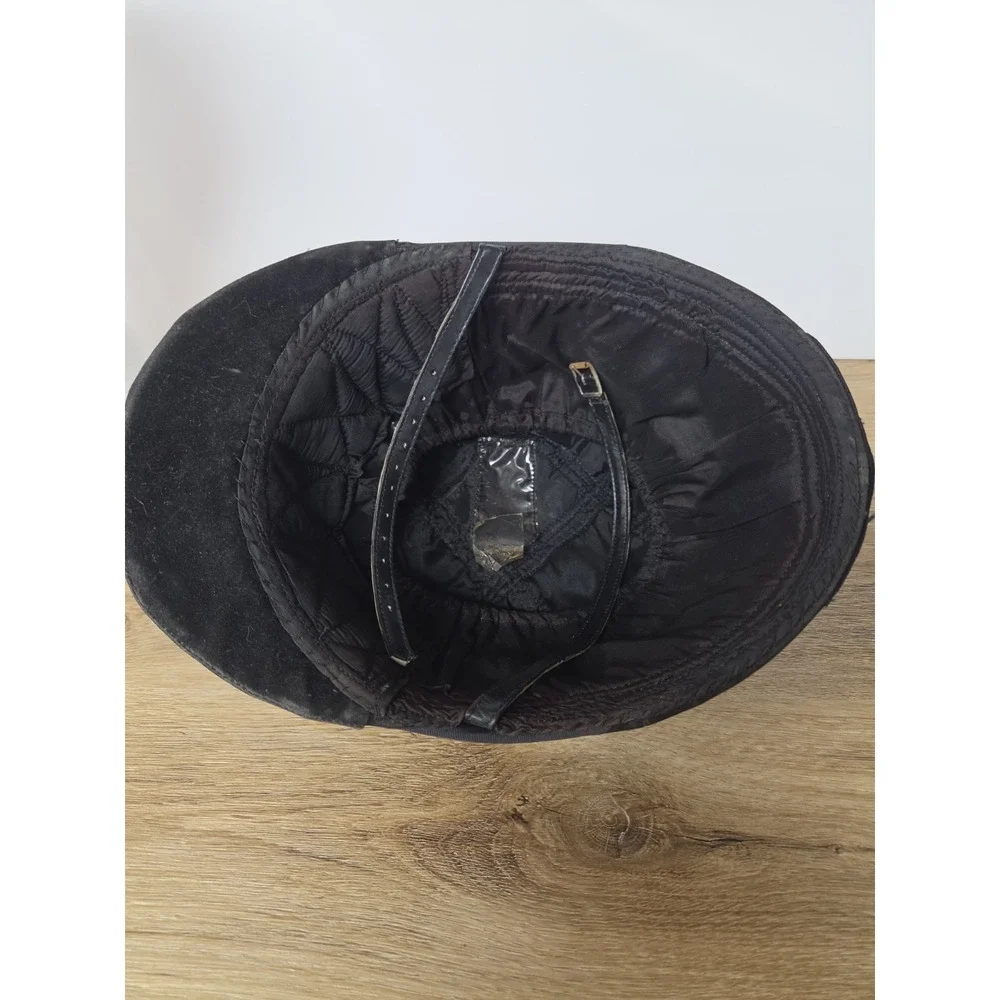 Vintage Velvet English Riding Cap Equestrian Helmet Black Fox Hunt Prop Costume